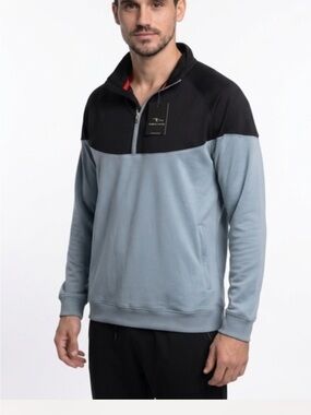 Page and Tuttle Men's Zip Pullover Sweater - Black & Light Blue